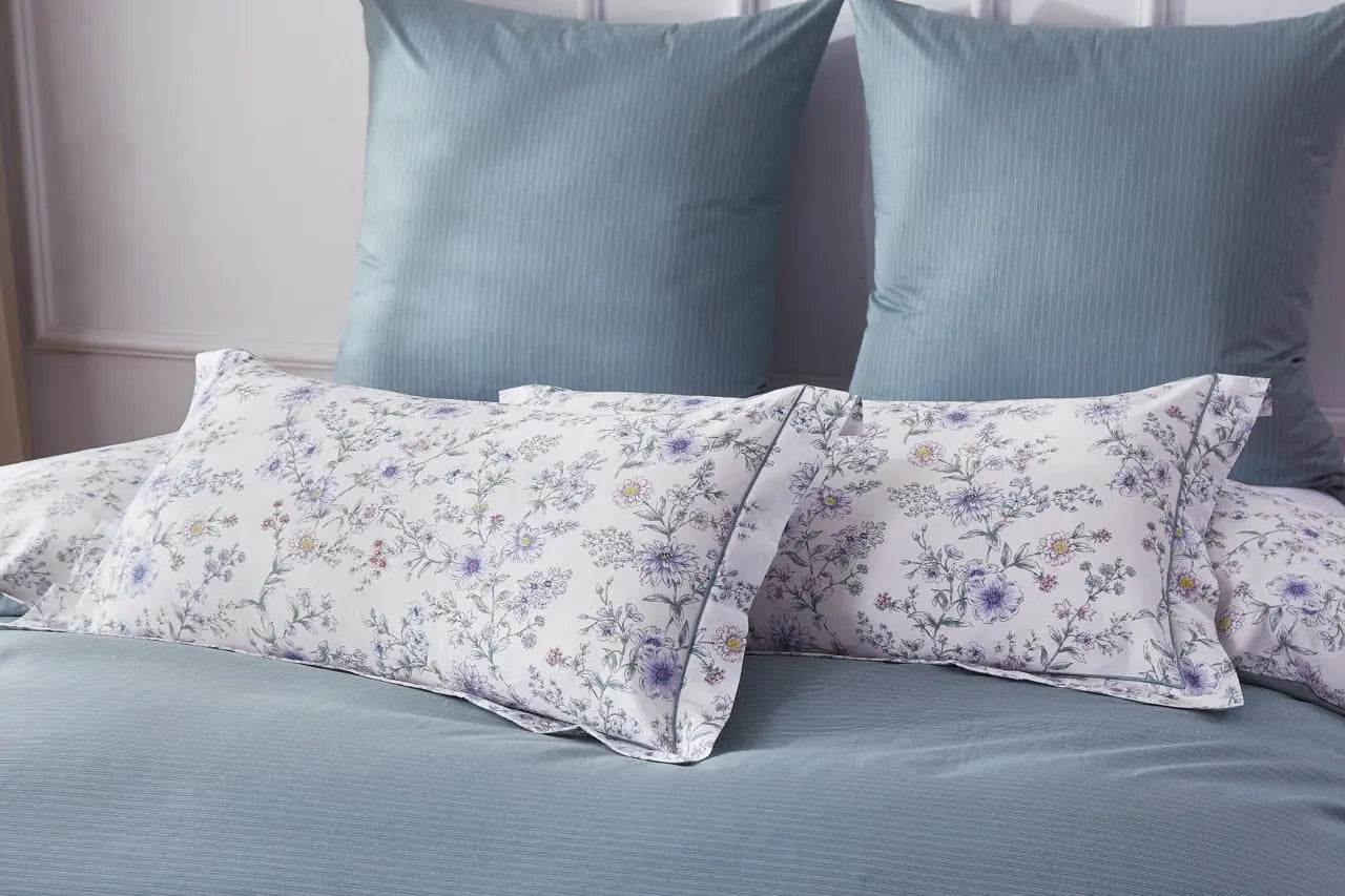 Emma duvet cover fabric close-up showing OEKO-TEX certification quality