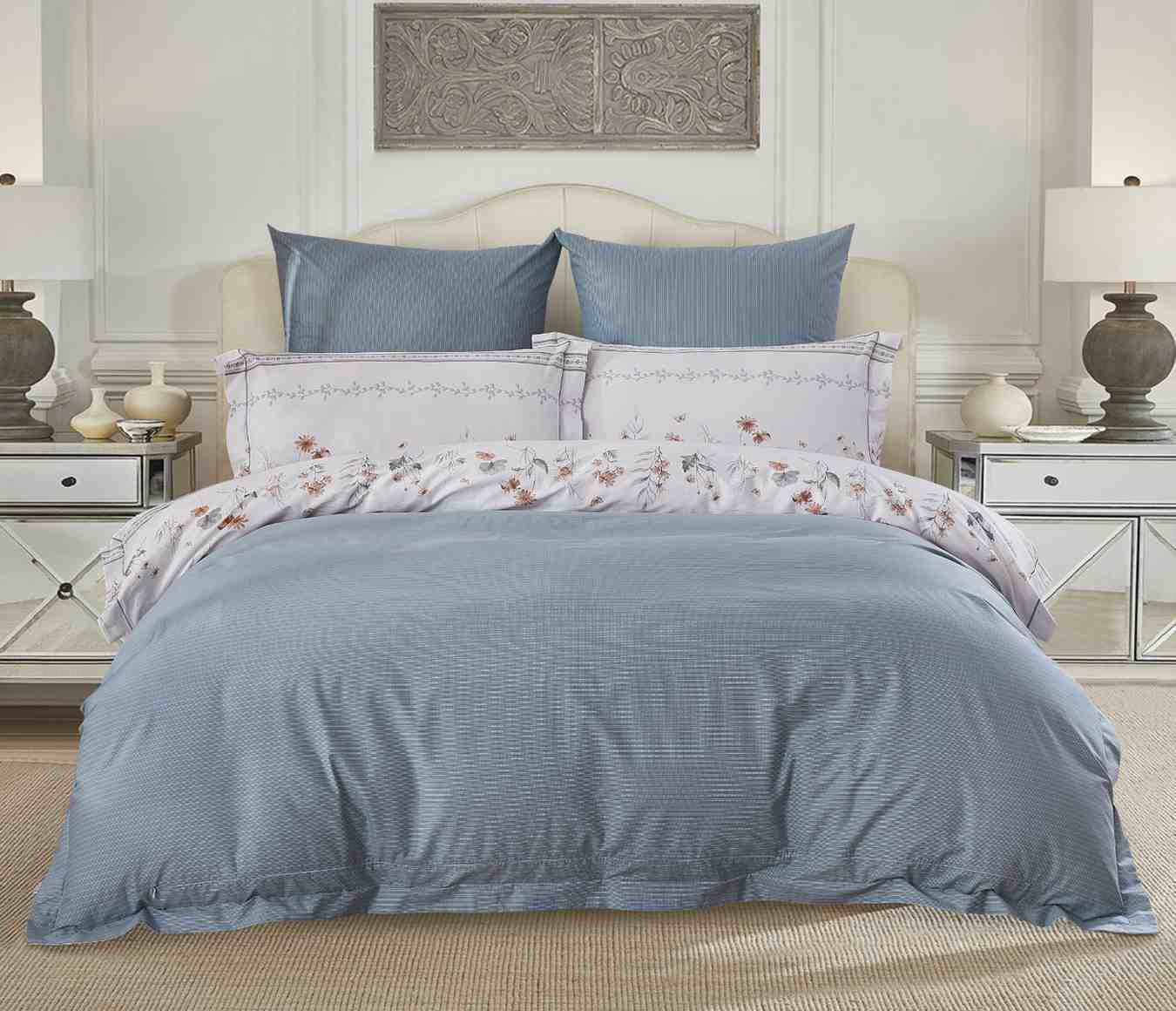 Hamburg duvet cover styled on bed in modern bedroom setting