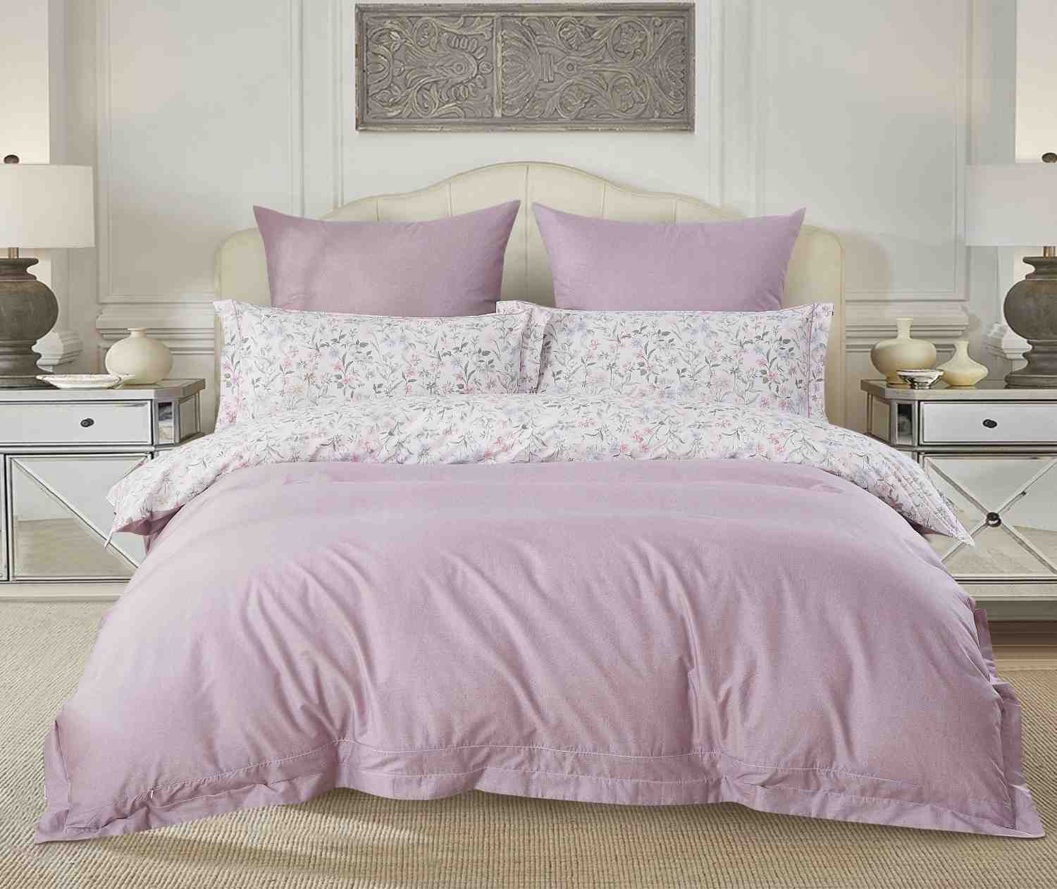 Julia duvet cover styled on bed in modern bedroom setting