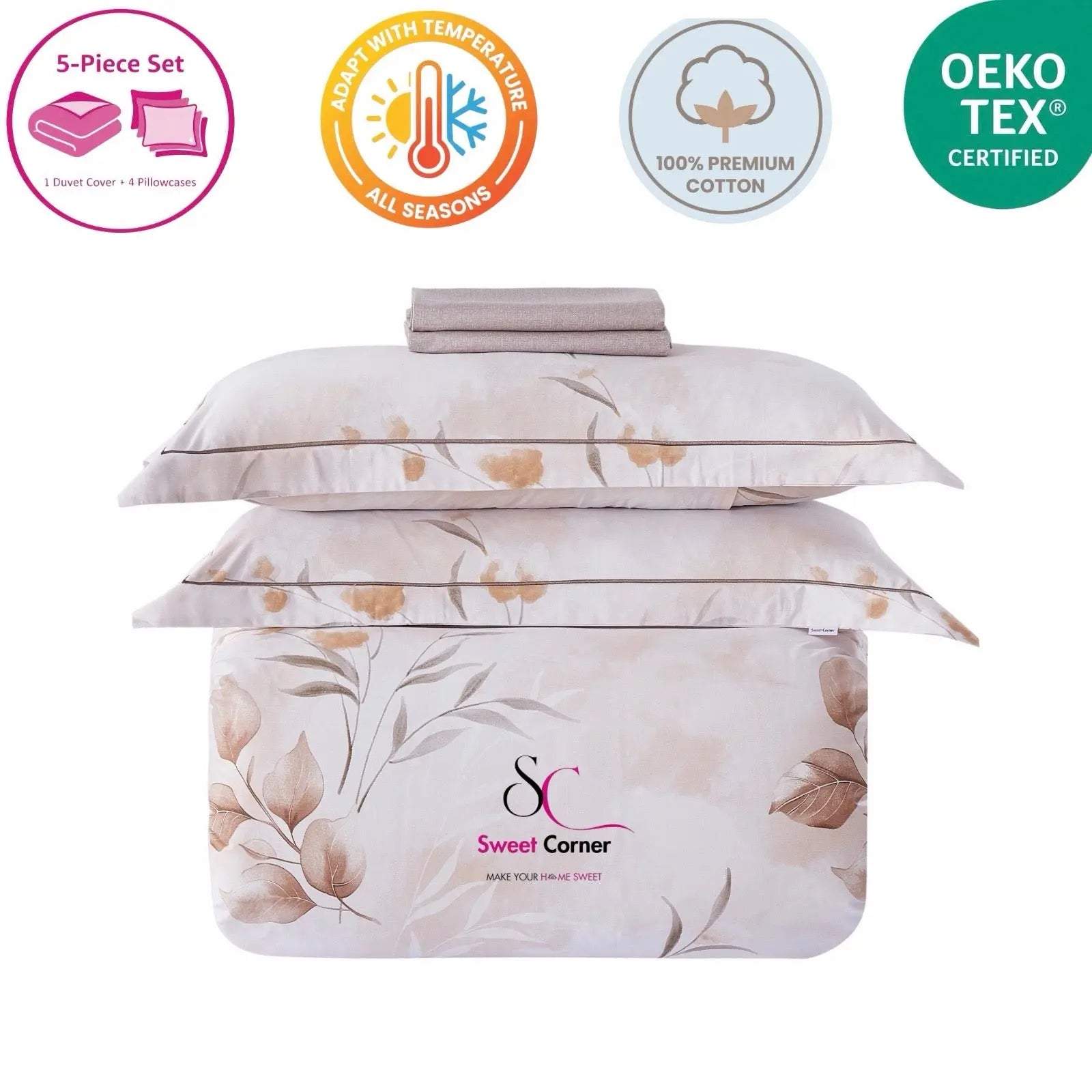 Munich duvet cover set with floral pattern - OEKO-TEX certified 100% cotton bedding