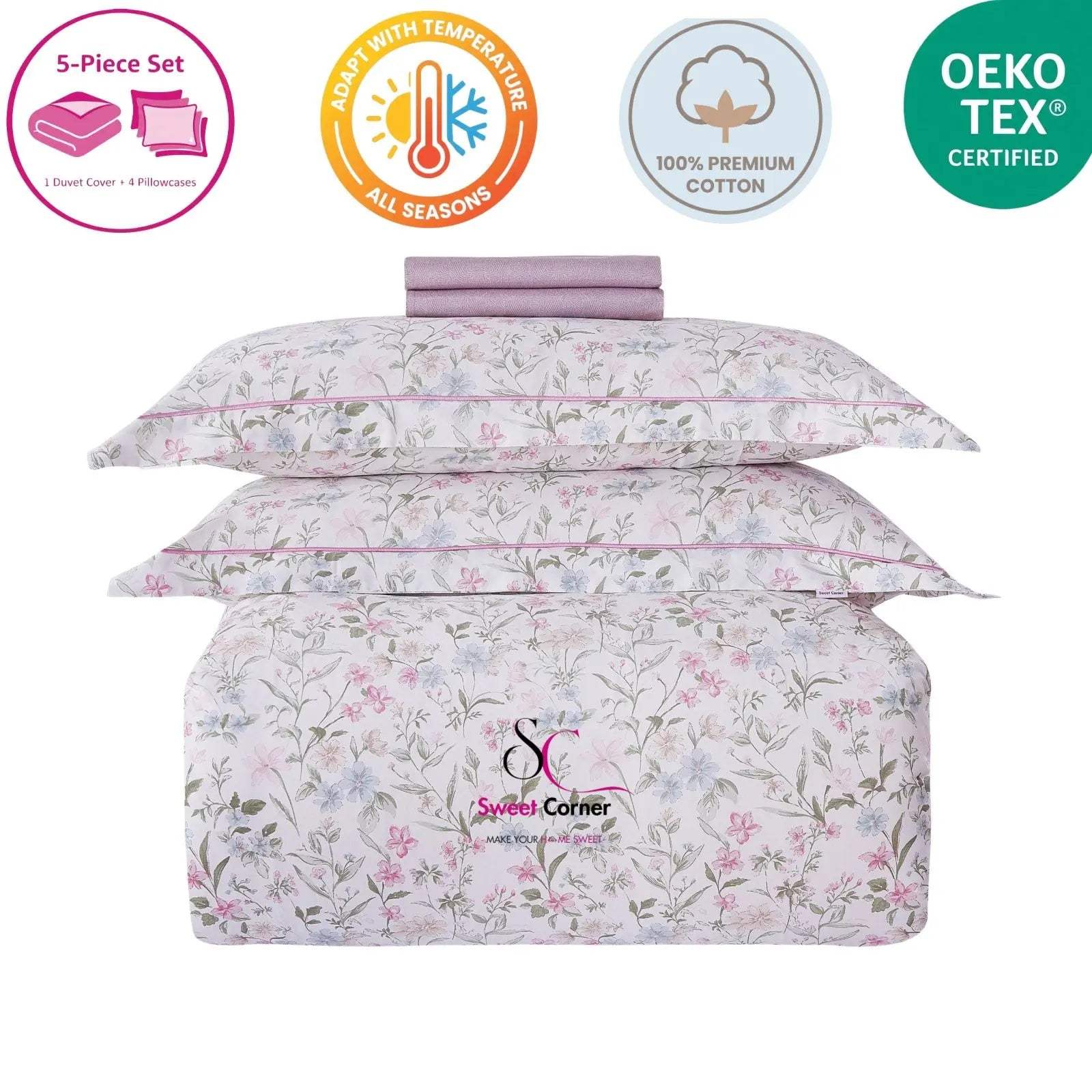 Julia duvet cover set with floral pattern - OEKO-TEX certified 100% cotton bedding
