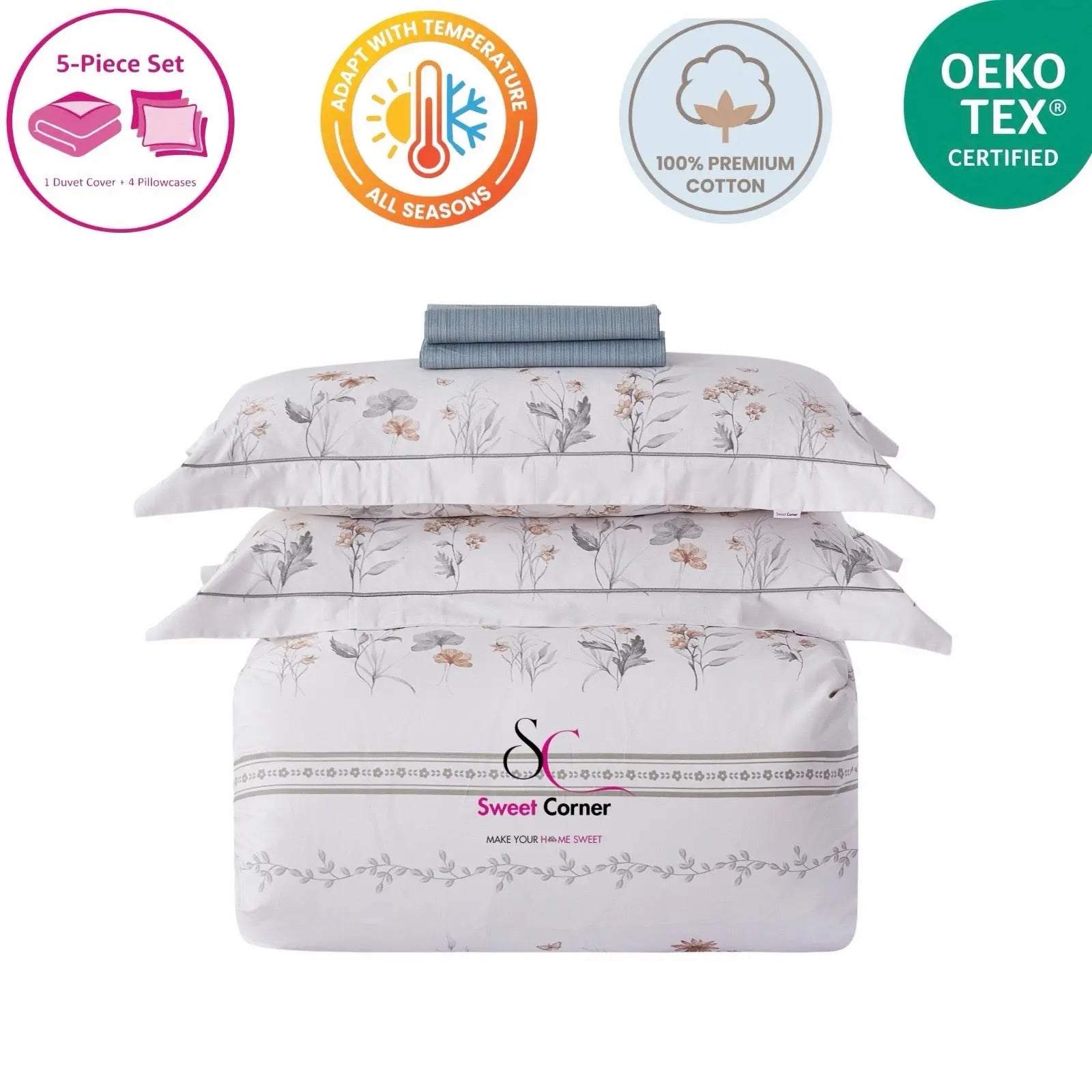 Hamburg duvet cover set with floral pattern - OEKO-TEX certified 100% cotton bedding